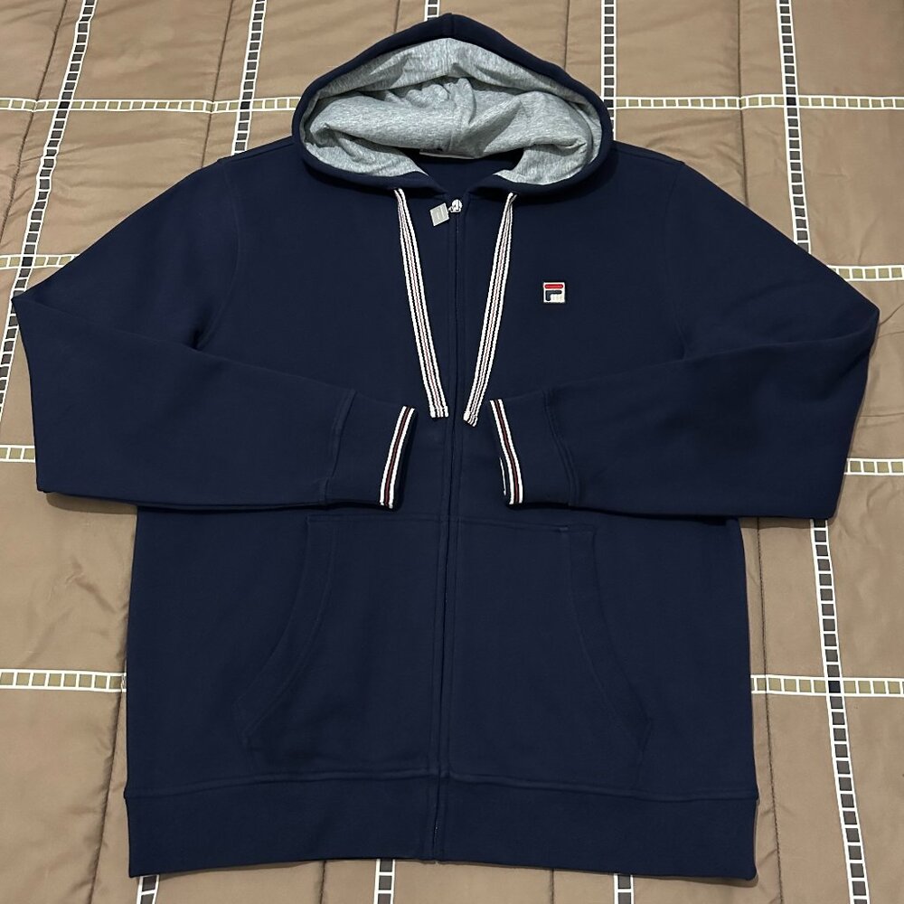 NEW Fila Hoodie Navy Blue Full Zip Sweatshirt Size Large